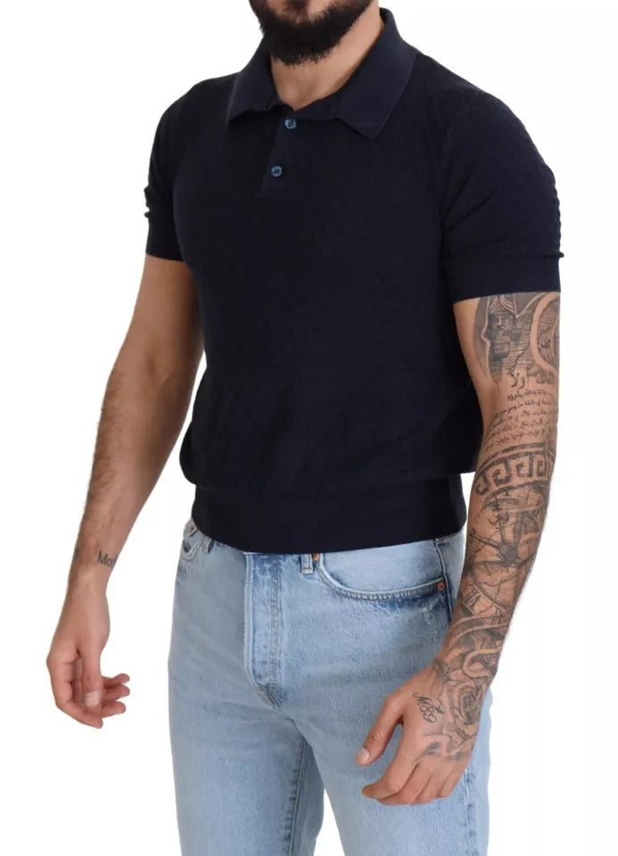 Camiseta casual de seda con cuello tipo polo azul oscuro de Dolce &amp; Gabbana