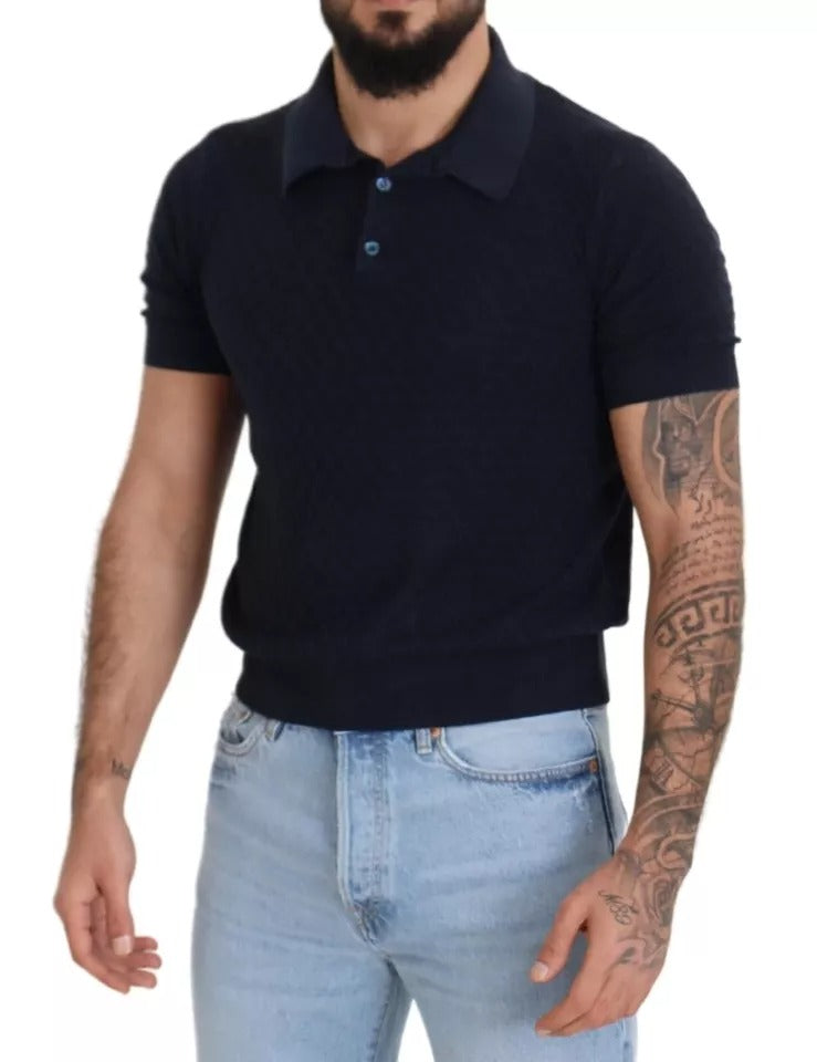 Camiseta casual de seda con cuello tipo polo azul oscuro de Dolce &amp; Gabbana