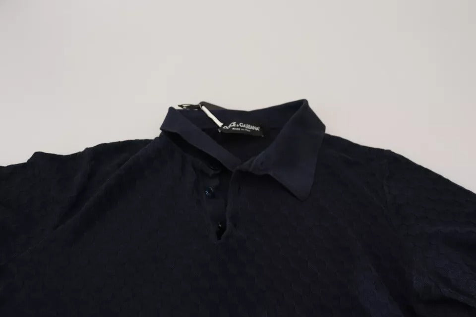 Camiseta casual de seda con cuello tipo polo azul oscuro de Dolce &amp; Gabbana