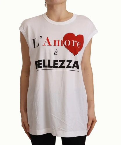 Camiseta sin mangas de algodón L'AMORE blanca de Dolce &amp; Gabbana