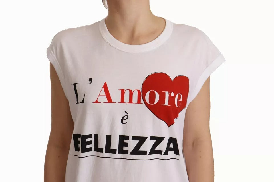 Camiseta sin mangas de algodón L'AMORE blanca de Dolce &amp; Gabbana