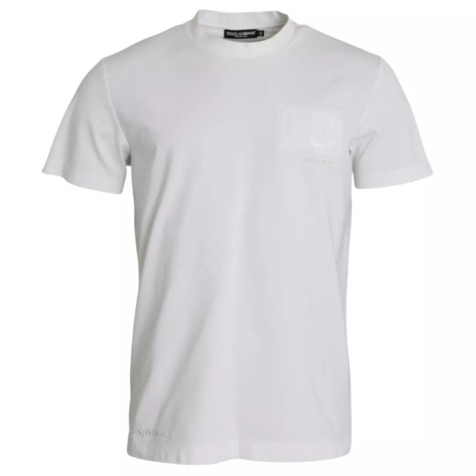 Dolce & Gabbana White Logo Embossed Cotton Crewneck T-shirt