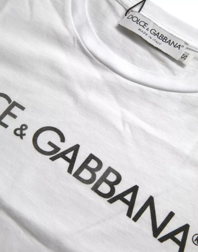 Dolce & Gabbana White Logo Print Cotton Crew Neck Mens Top T-shirt