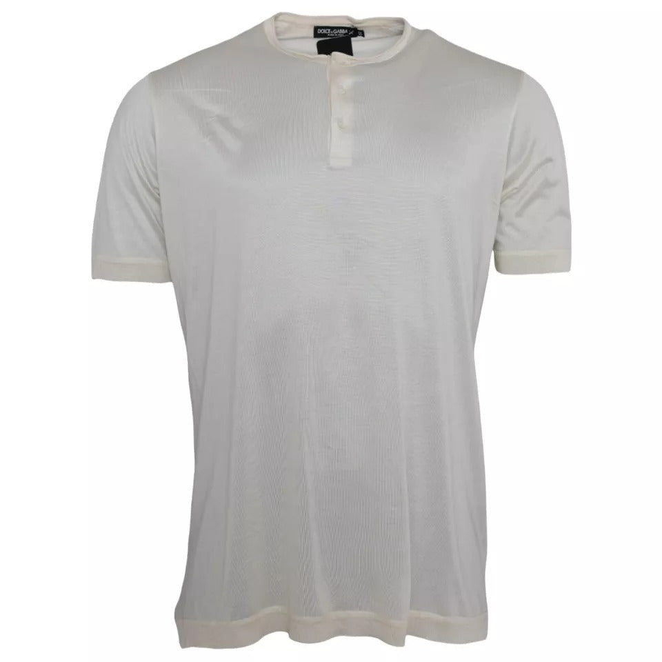 Dolce & Gabbana White Short Button Closure Silk Top T-shirt