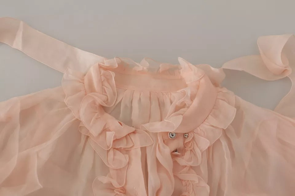 Top de manga larga con cuello Ascot de seda rosa claro de Dolce &amp; Gabbana