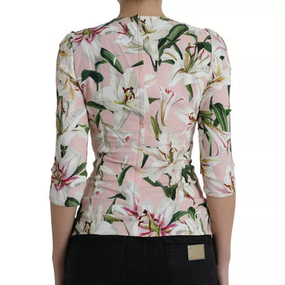 Blusa de cuello redondo de viscosa con estampado floral rosa de Dolce &amp; Gabbana