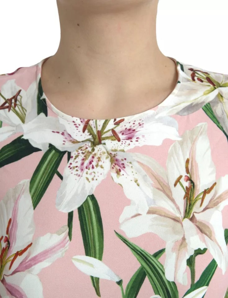 Blusa de cuello redondo de viscosa con estampado floral rosa de Dolce &amp; Gabbana