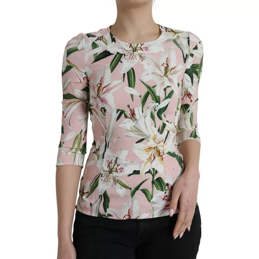 Blusa de cuello redondo de viscosa con estampado floral rosa de Dolce &amp; Gabbana