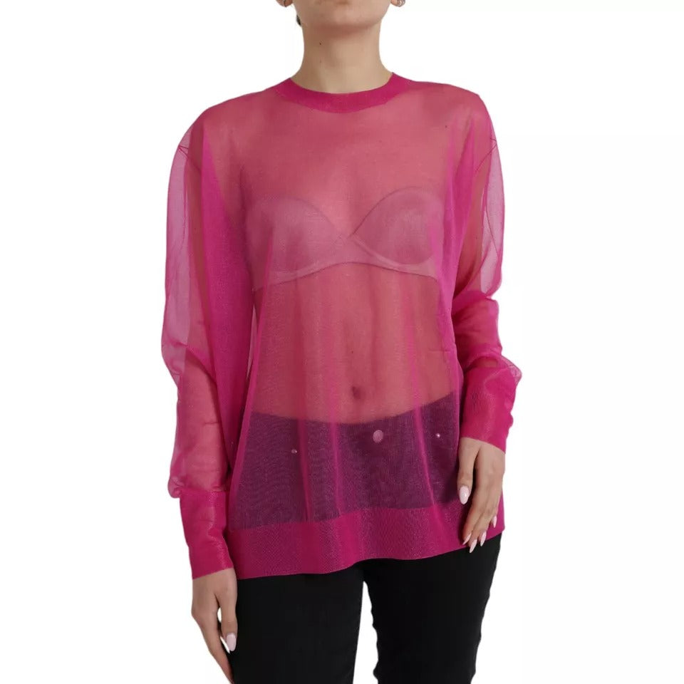 Top de manga larga con cuello redondo transparente en rosa de Dolce &amp; Gabbana