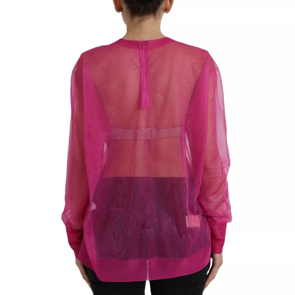 Top de manga larga con cuello redondo transparente en rosa de Dolce &amp; Gabbana