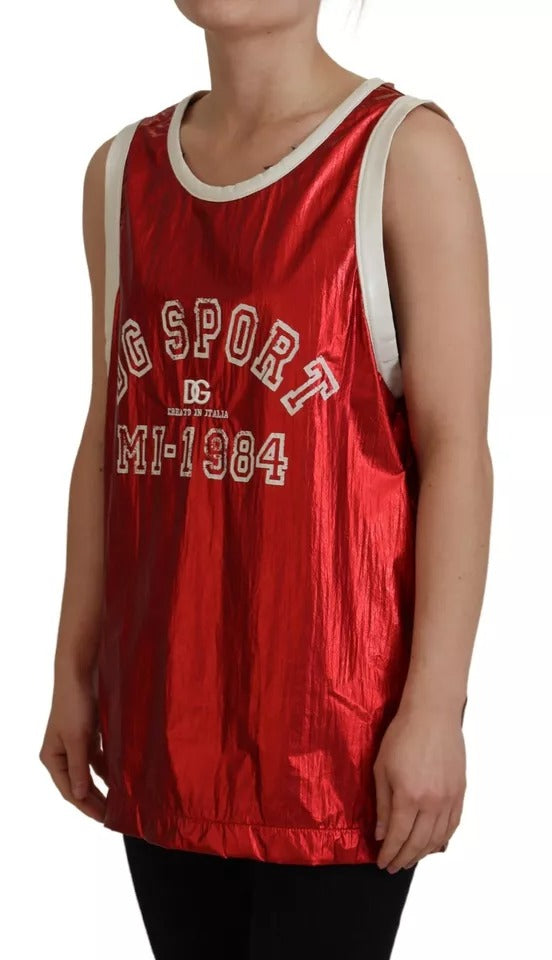 Top de jersey sin mangas con estampado de logotipo de nailon rojo de Dolce &amp; Gabbana