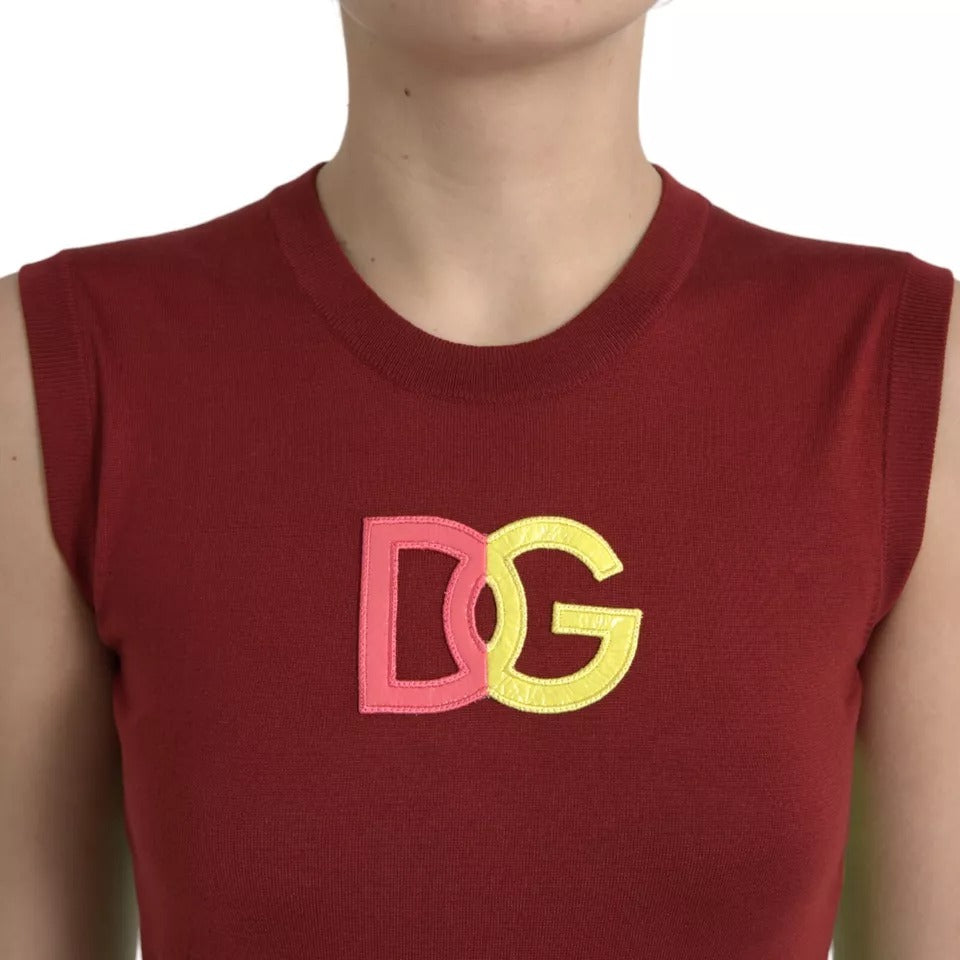 Camiseta sin mangas con logo DG de seda roja y verde de Dolce &amp; Gabbana