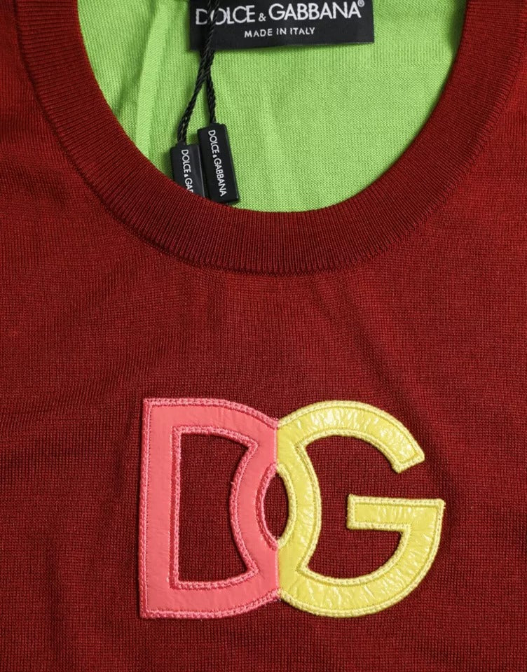 Camiseta sin mangas con logo DG de seda roja y verde de Dolce &amp; Gabbana