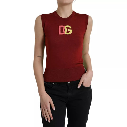 Camiseta sin mangas con logo DG de seda roja y verde de Dolce &amp; Gabbana