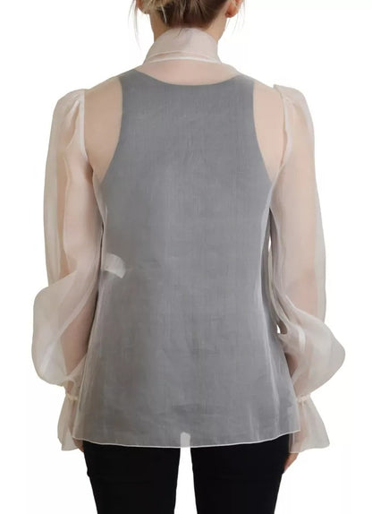 Blusa de manga larga con cuello Ascot en color blanco de Dolce &amp; Gabbana