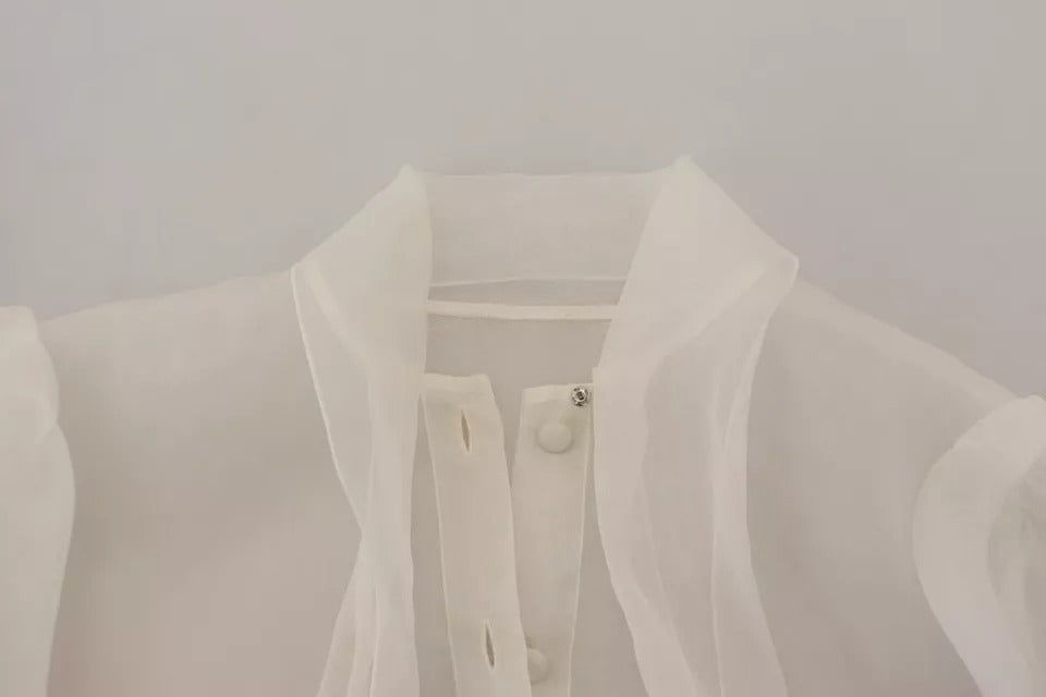 Blusa de manga larga con cuello Ascot en color blanco de Dolce &amp; Gabbana