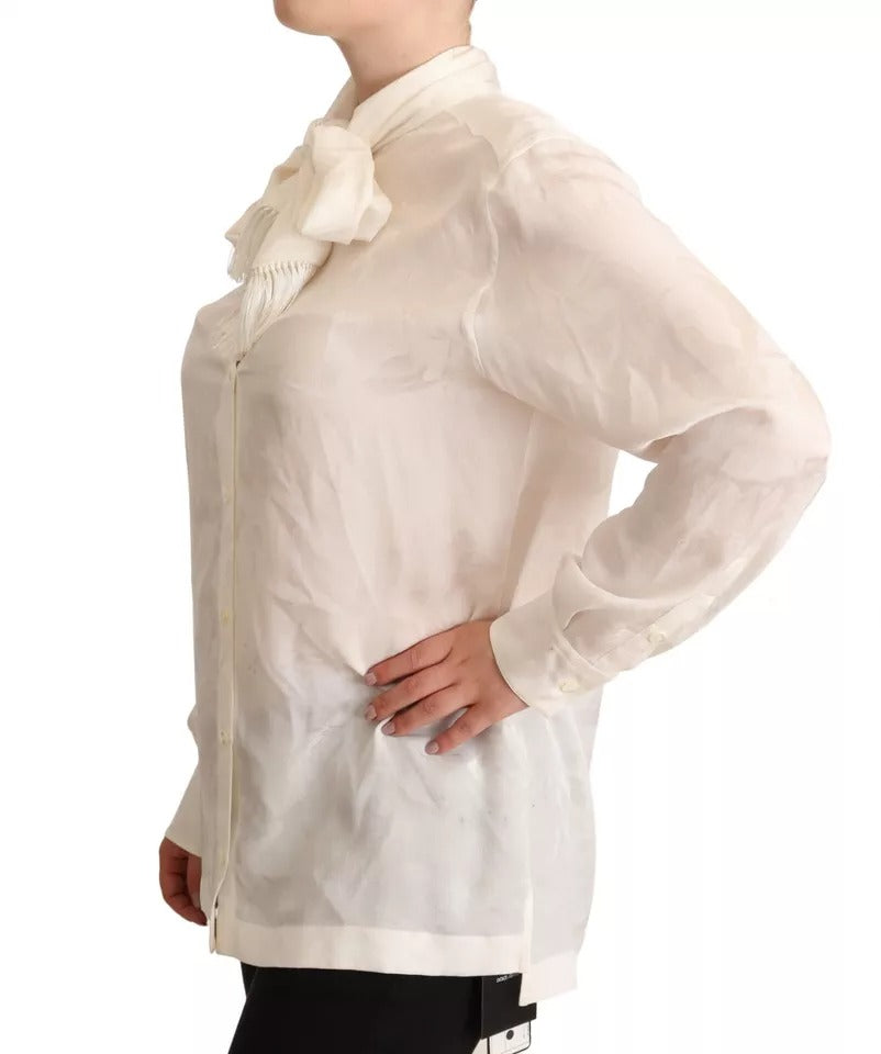 Blusa blanca Dolce &amp; Gabbana Camisa con cuello Ascot Blusa de seda con botones