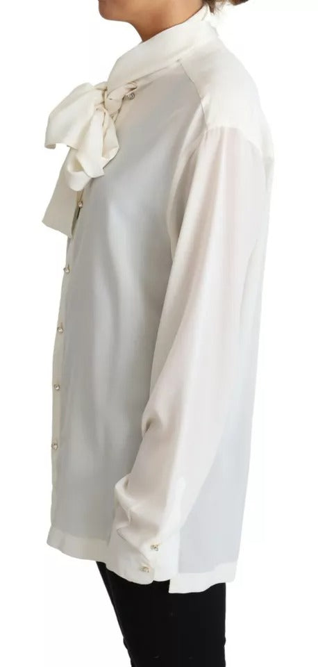 Blusa blanca Dolce &amp; Gabbana Camisa con cuello Ascot Top de seda