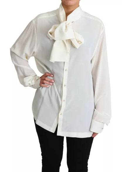 Blusa blanca Dolce &amp; Gabbana Camisa con cuello Ascot Top de seda