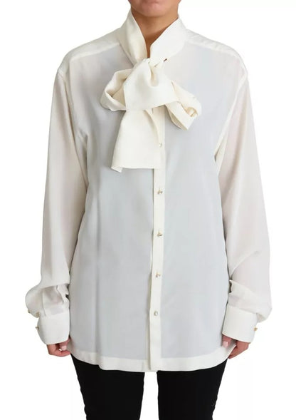 Blusa blanca Dolce &amp; Gabbana Camisa con cuello Ascot Top de seda