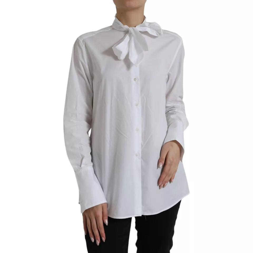 Blusa de manga larga con cuello Ascot en algodón blanco de Dolce &amp; Gabbana