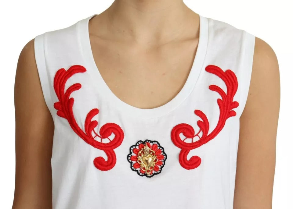 Camiseta sin mangas con apliques de corazón en algodón blanco de Dolce &amp; Gabbana