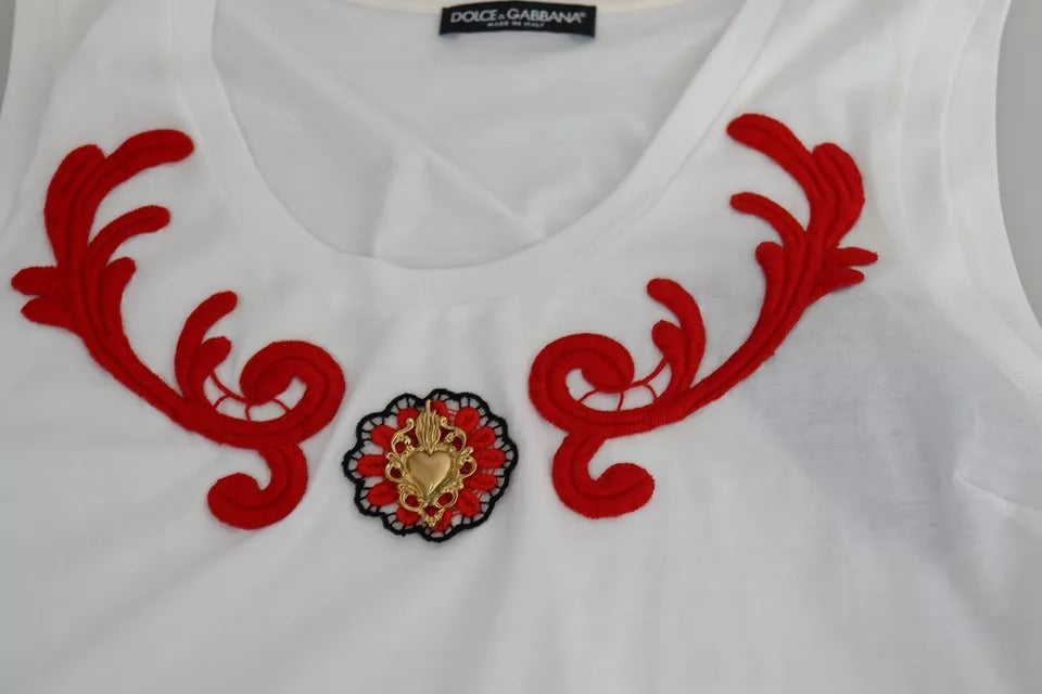 Camiseta sin mangas con apliques de corazón en algodón blanco de Dolce &amp; Gabbana