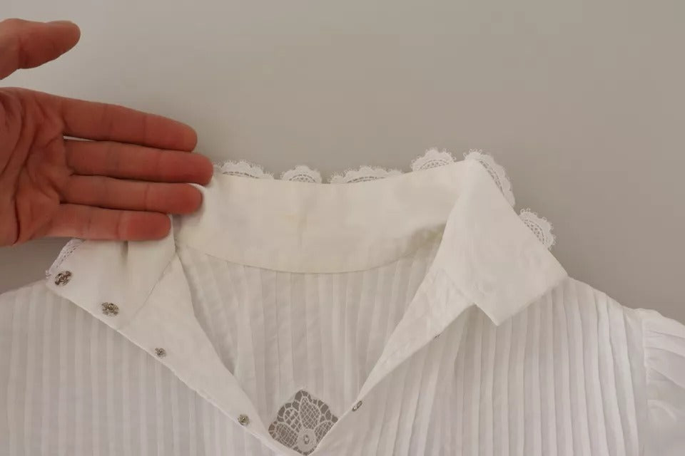 Blusa de cuello alto con ribete de encaje de algodón blanco de Dolce &amp; Gabbana