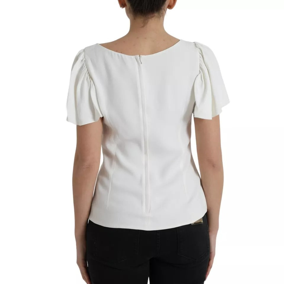 Dolce & Gabbana White Viscose Round Neck Short Sleeves Top