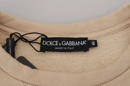 Suéter de cuello redondo de algodón Amore beige de Dolce &amp; Gabbana