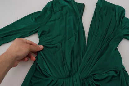 Vestido midi de manga larga en viscosa verde oscuro de Dolce &amp; Gabbana