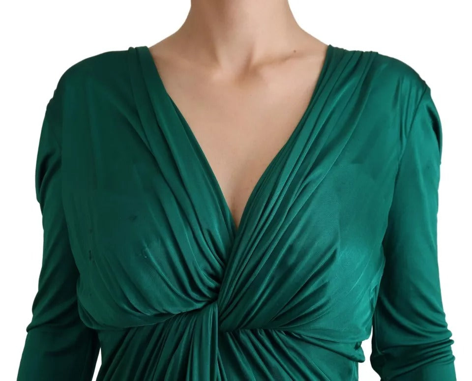 Vestido midi de manga larga en viscosa verde oscuro de Dolce &amp; Gabbana