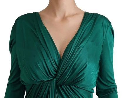 Vestido midi de manga larga en viscosa verde oscuro de Dolce &amp; Gabbana