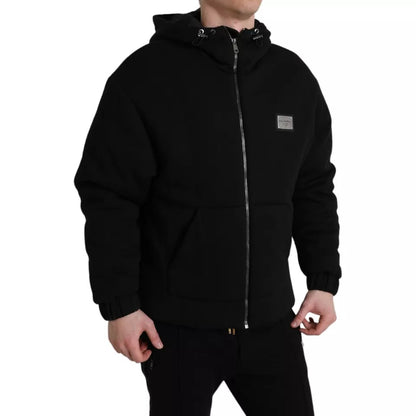 Chaqueta bomber con capucha y logotipo de algodón negro de Dolce &amp; Gabbana para hombre