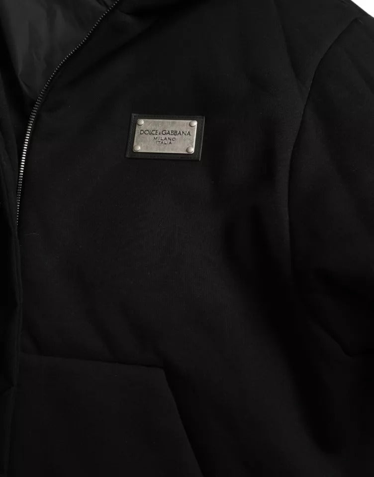 Chaqueta bomber con capucha y logotipo de algodón negro de Dolce &amp; Gabbana para hombre