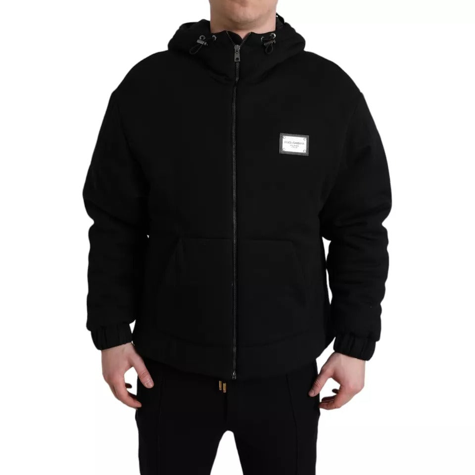 Chaqueta bomber con capucha y logotipo de algodón negro de Dolce &amp; Gabbana para hombre