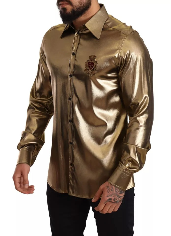 Camisa de seda con corona bordada DG en dorado metalizado de Dolce &amp; Gabbana