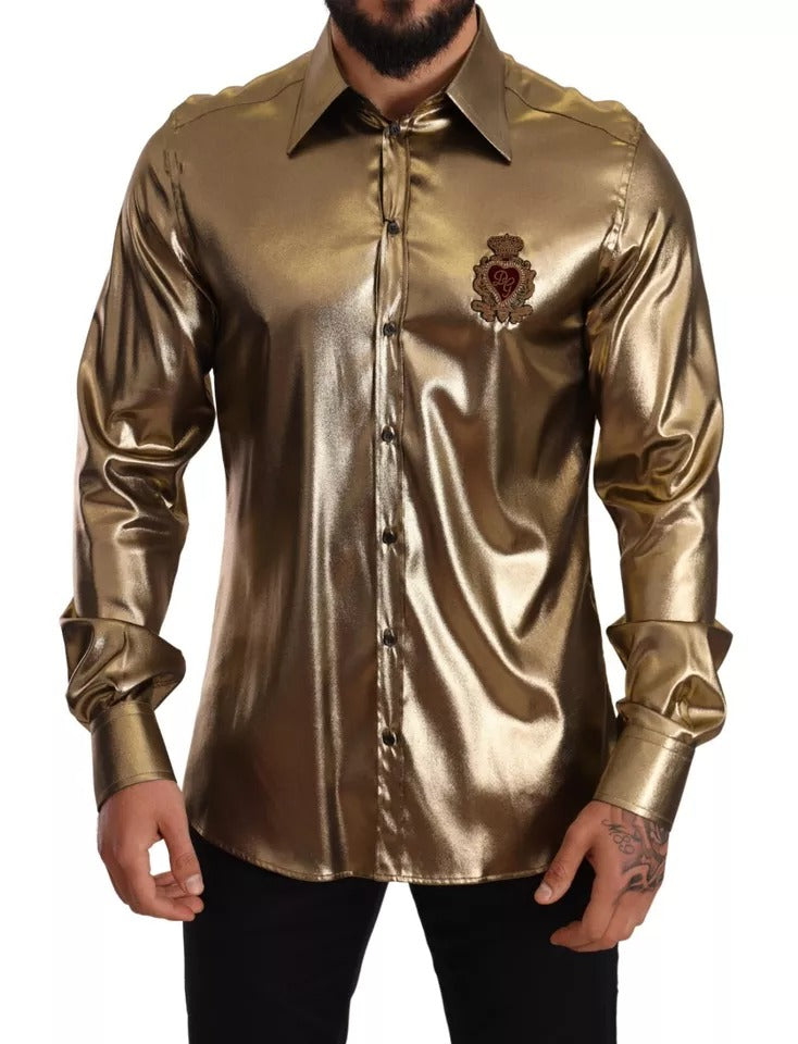 Camisa de seda con corona bordada DG en dorado metalizado de Dolce &amp; Gabbana