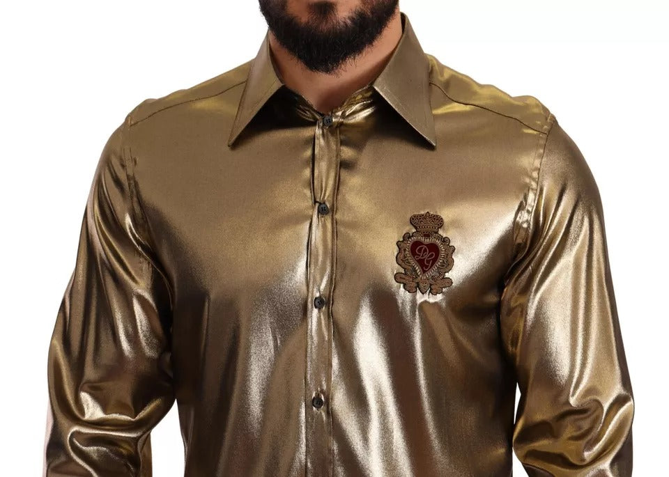 Camisa de seda con corona bordada DG en dorado metalizado de Dolce &amp; Gabbana