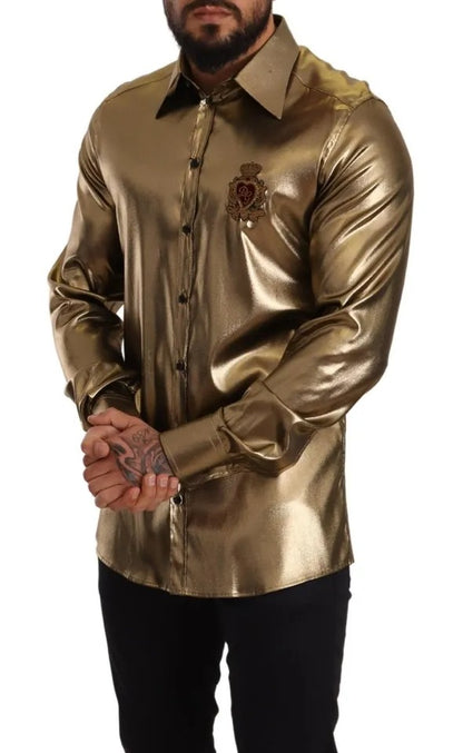 Camisa de seda con corona bordada DG en dorado metalizado de Dolce &amp; Gabbana