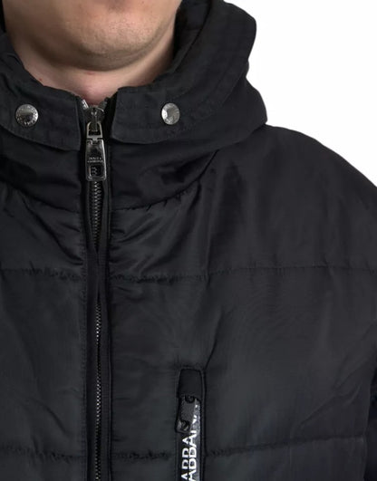 Parka de invierno con capucha de nailon negro de Dolce &amp; Gabbana