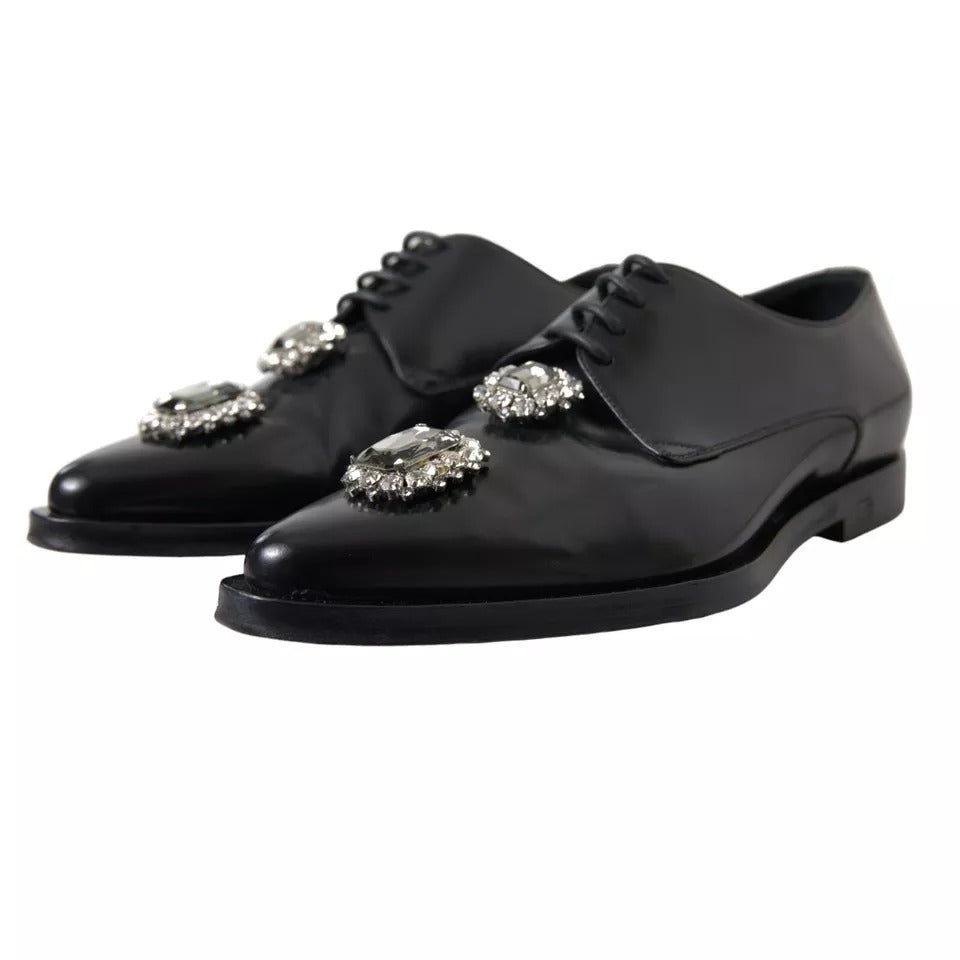 Zapatos formales con cordones y cristales de cuero negro de Dolce &amp; Gabbana