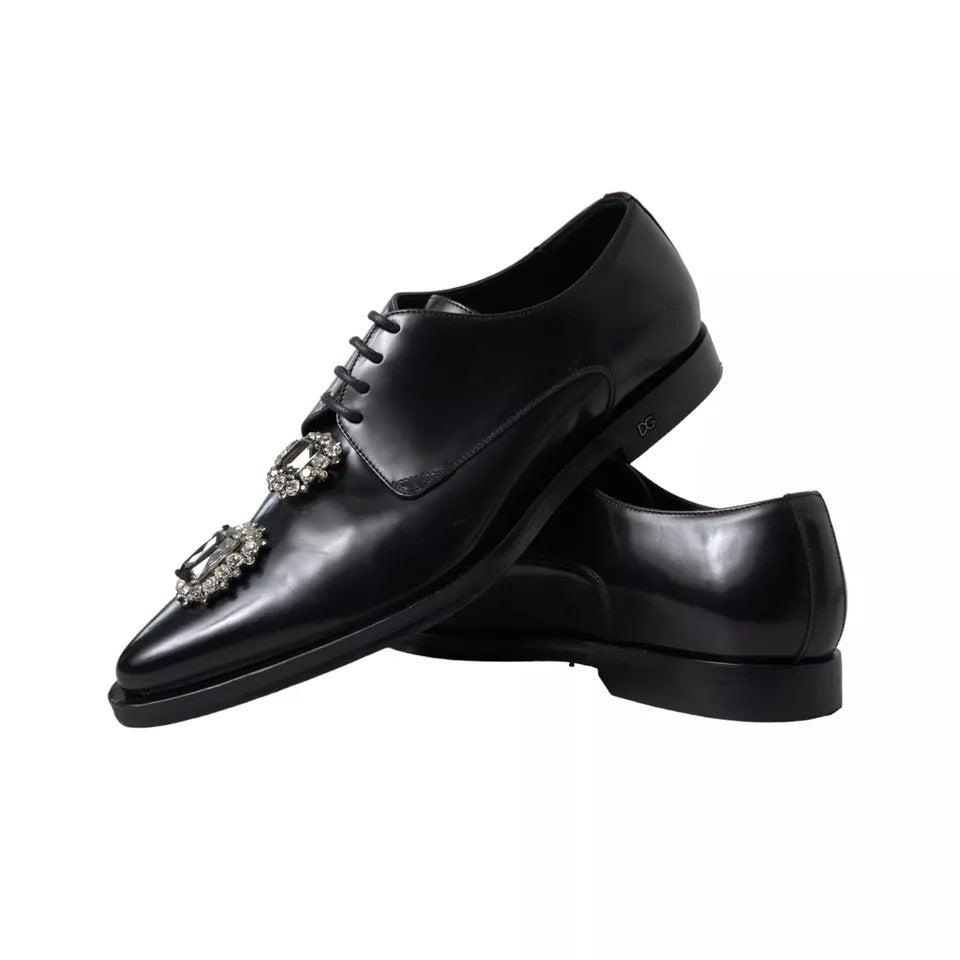 Zapatos formales con cordones y cristales de cuero negro de Dolce &amp; Gabbana