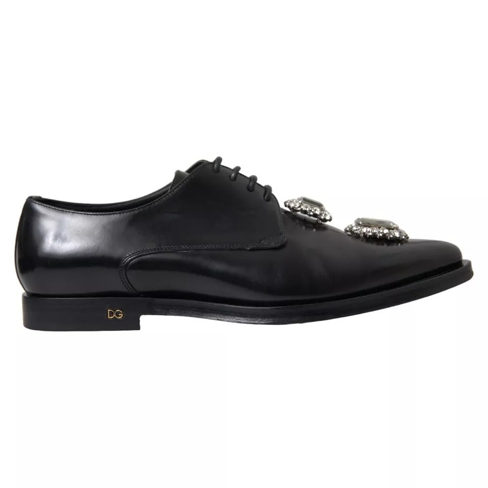 Zapatos formales con cordones y cristales de cuero negro de Dolce &amp; Gabbana