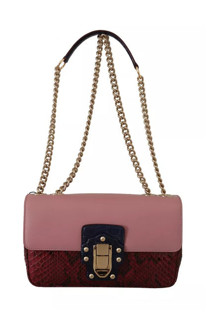 Bolso de piel LUCIA con cadena dorada y piel exótica rosa y roja de Dolce &amp; Gabbana