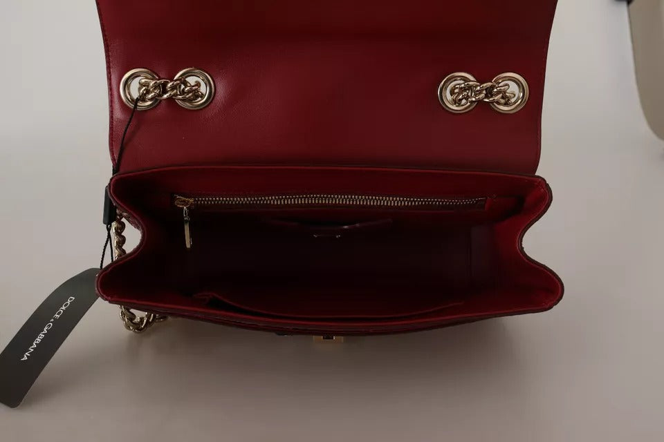 Bolso de piel LUCIA con cadena dorada y piel exótica rosa y roja de Dolce &amp; Gabbana