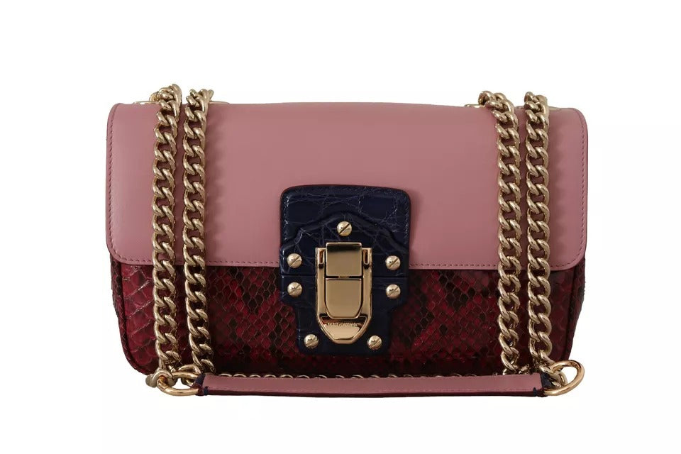 Bolso de piel LUCIA con cadena dorada y piel exótica rosa y roja de Dolce &amp; Gabbana