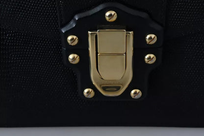 Cartera pequeña para mujer de metal dorado y cuero negro de Dolce &amp; Gabbana, cartera Lucia