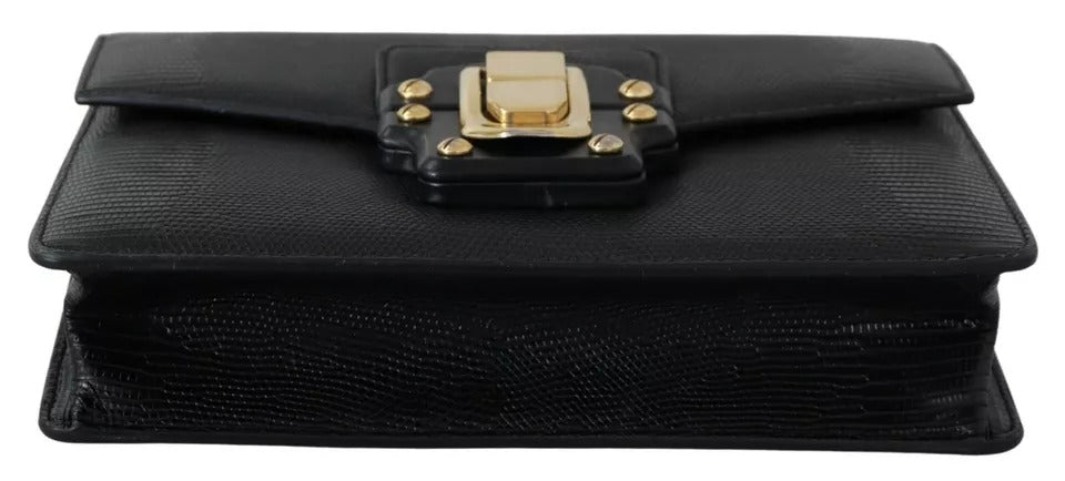 Cartera pequeña para mujer de metal dorado y cuero negro de Dolce &amp; Gabbana, cartera Lucia