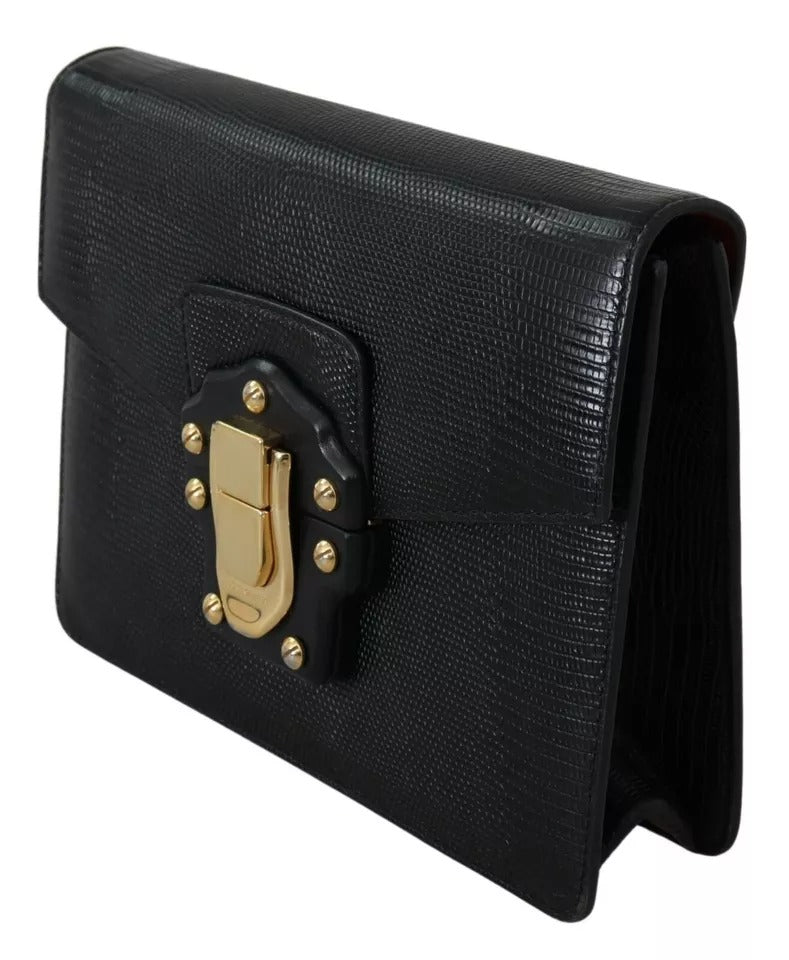 Cartera pequeña para mujer de metal dorado y cuero negro de Dolce &amp; Gabbana, cartera Lucia